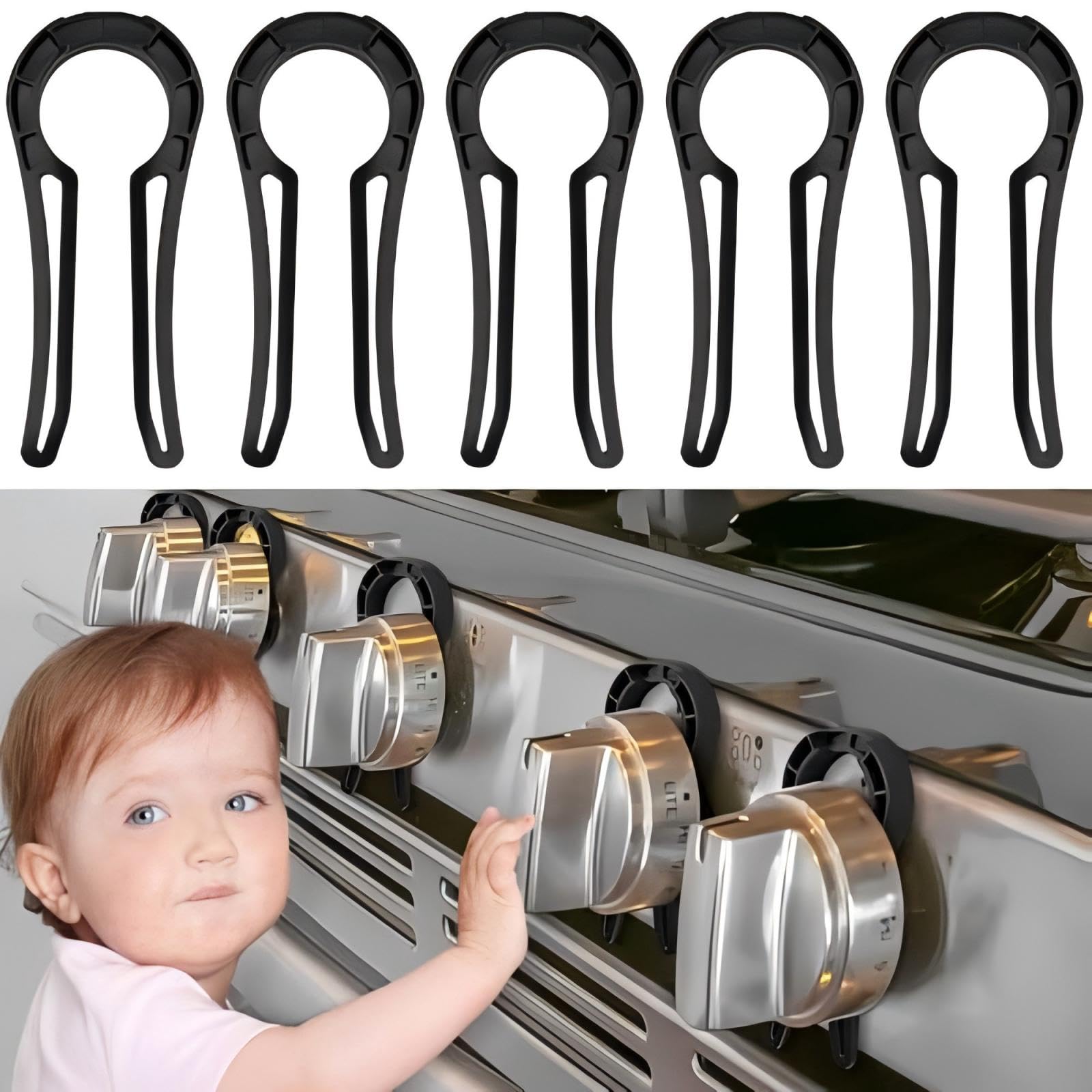 Stove Stoppaz 5-pack knob locks in black prevent accidental stove use.