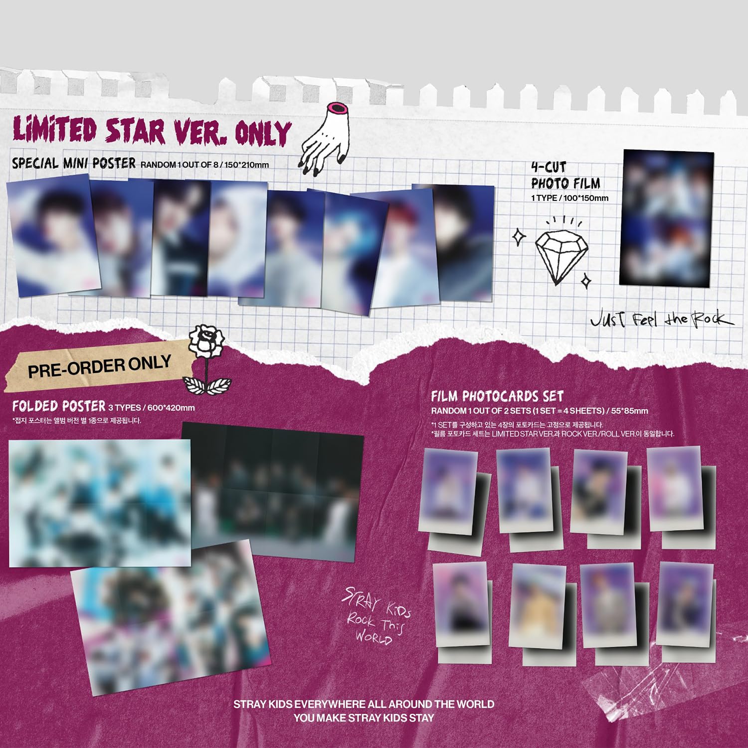 JYP Ent Stray Kids Rock-Star film photocards offer display-ready collectibles for fans.