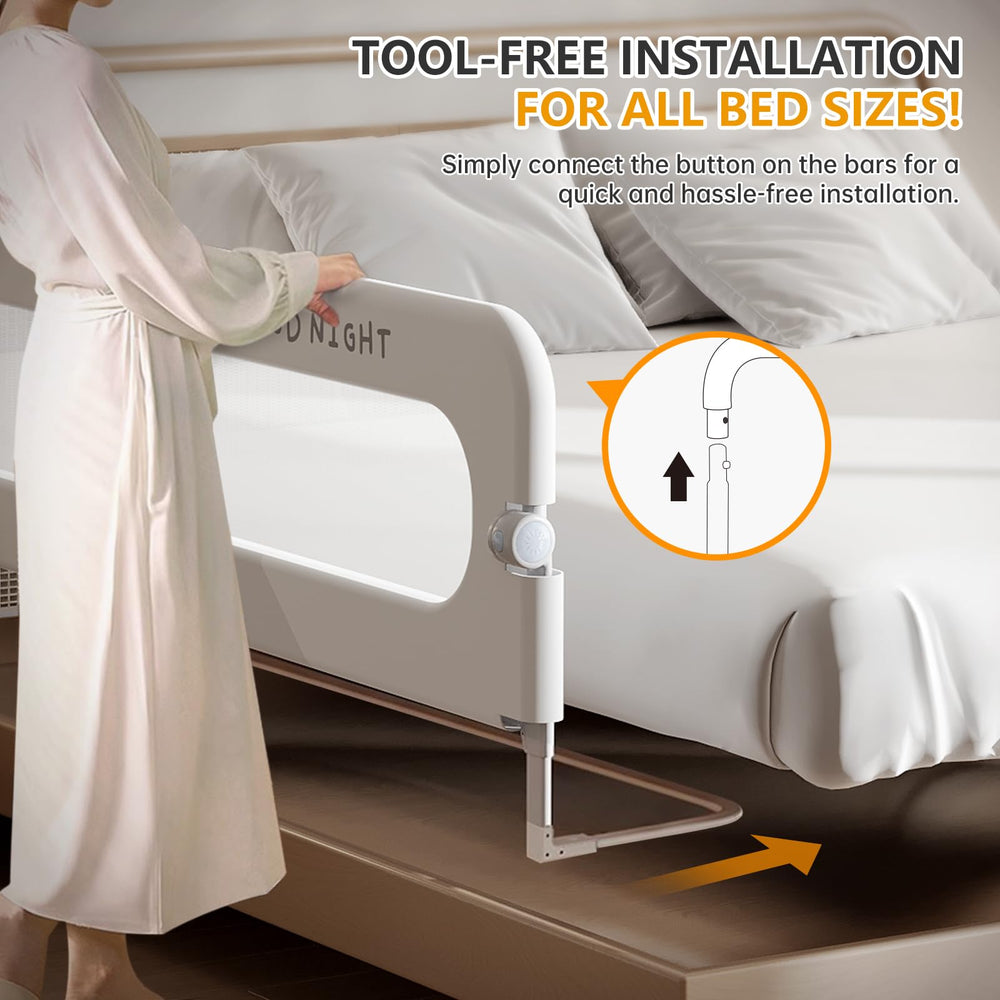 Strenkitech bed rail in use during co-sleeping with adjustable height visibility.
