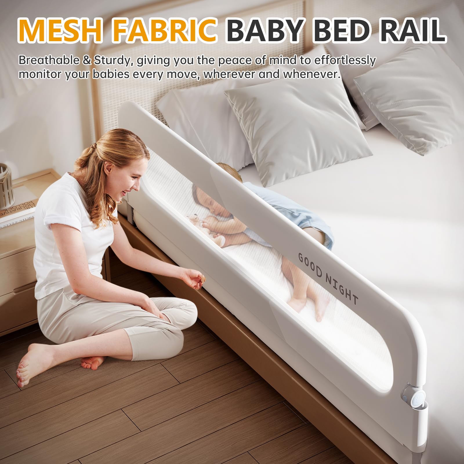 Strenkitech bed rail with breathable mesh enhances air circulation and monitoring.