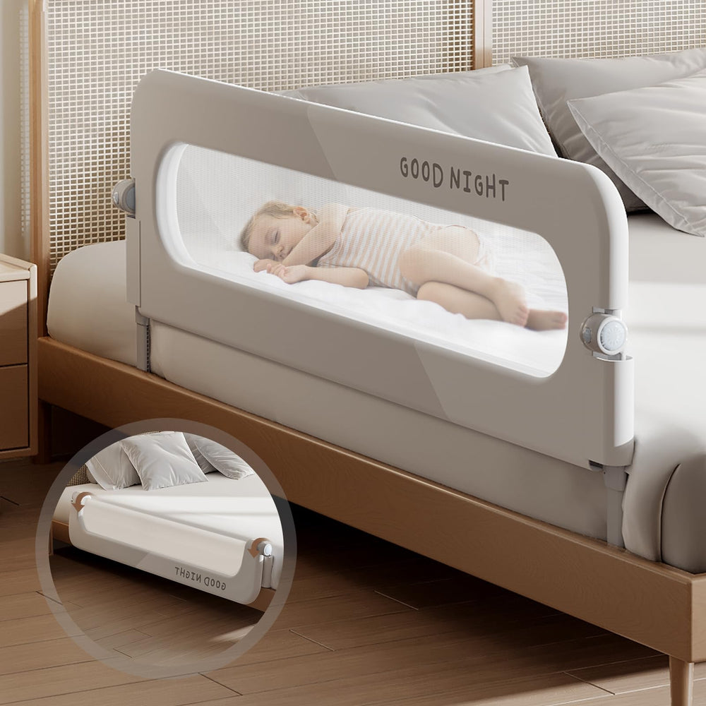 Strenkitech foldable bed rails assembly shows quick setup for busy parents.