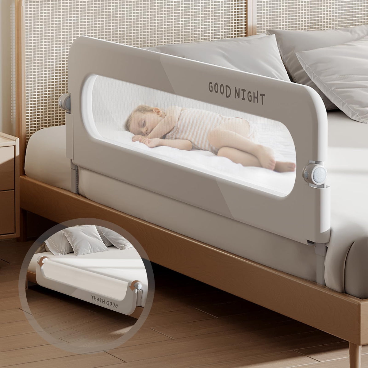 Strenkitech foldable bed rails assembly shows quick setup for busy parents.