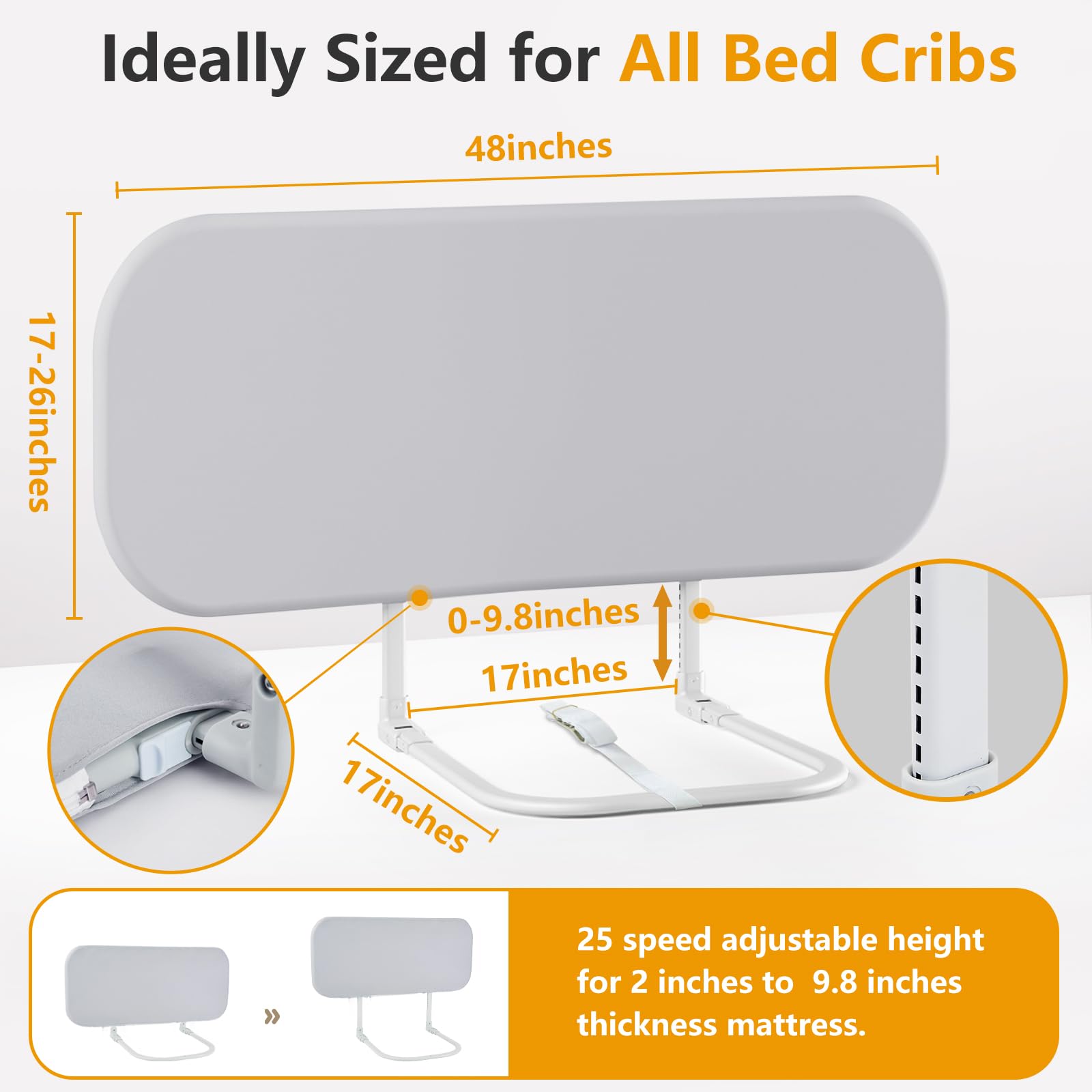 Strenkitech height adjustable bed rails with 32in 48in 59in options