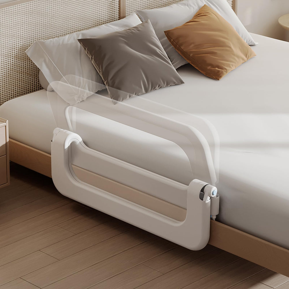 Strentiki guard rail extended length shows 32-inch footprint for larger beds.