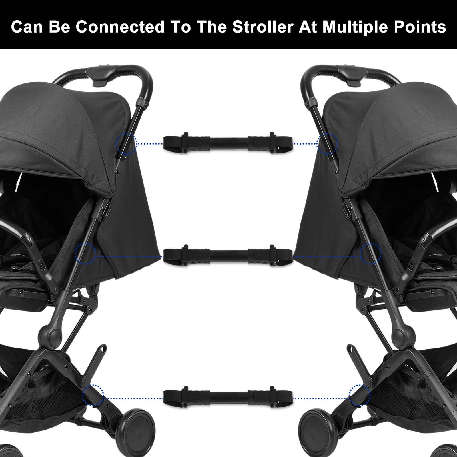 Stroller Connector locking-mechanism-closeup emphasizes adaptable spacing across brands.