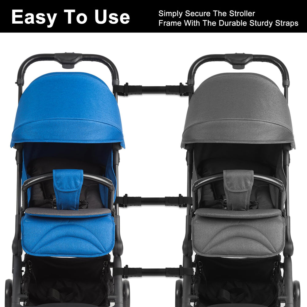 Stroller Connector mounting-tubes-installation shows quick, tool-free securing to stroller handles.