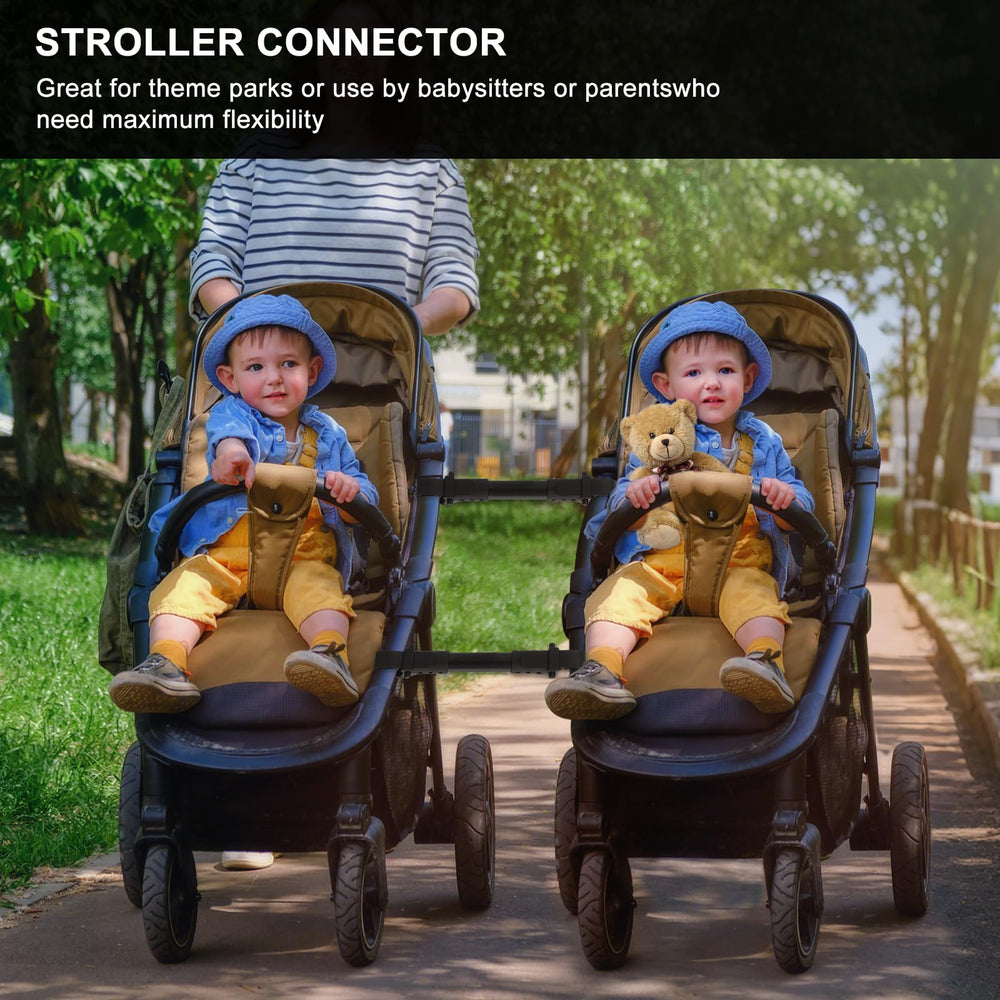 Stroller Connector tandem-pushing-outings illustrates hassle-free transport for two kids.