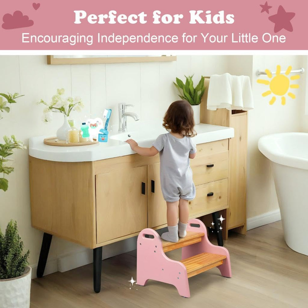 StrongTek Kids 2-Step Stool easy-clean finish enables quick wipe-down after use