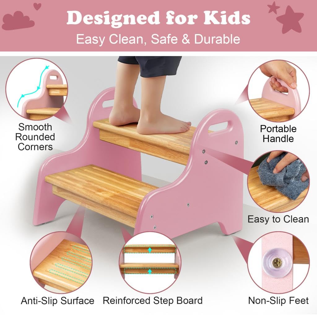 StrongTek Kids 2-Step Stool sturdy-base with rounded edges supports secure toddler stepping