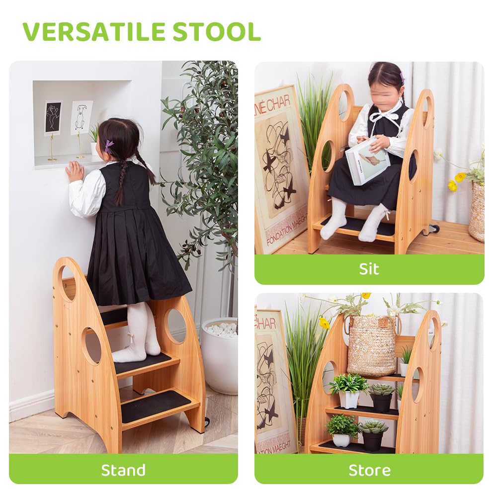 StrongTek Kids Step Stool 350lbs capacity label closeup indicating durable strength.