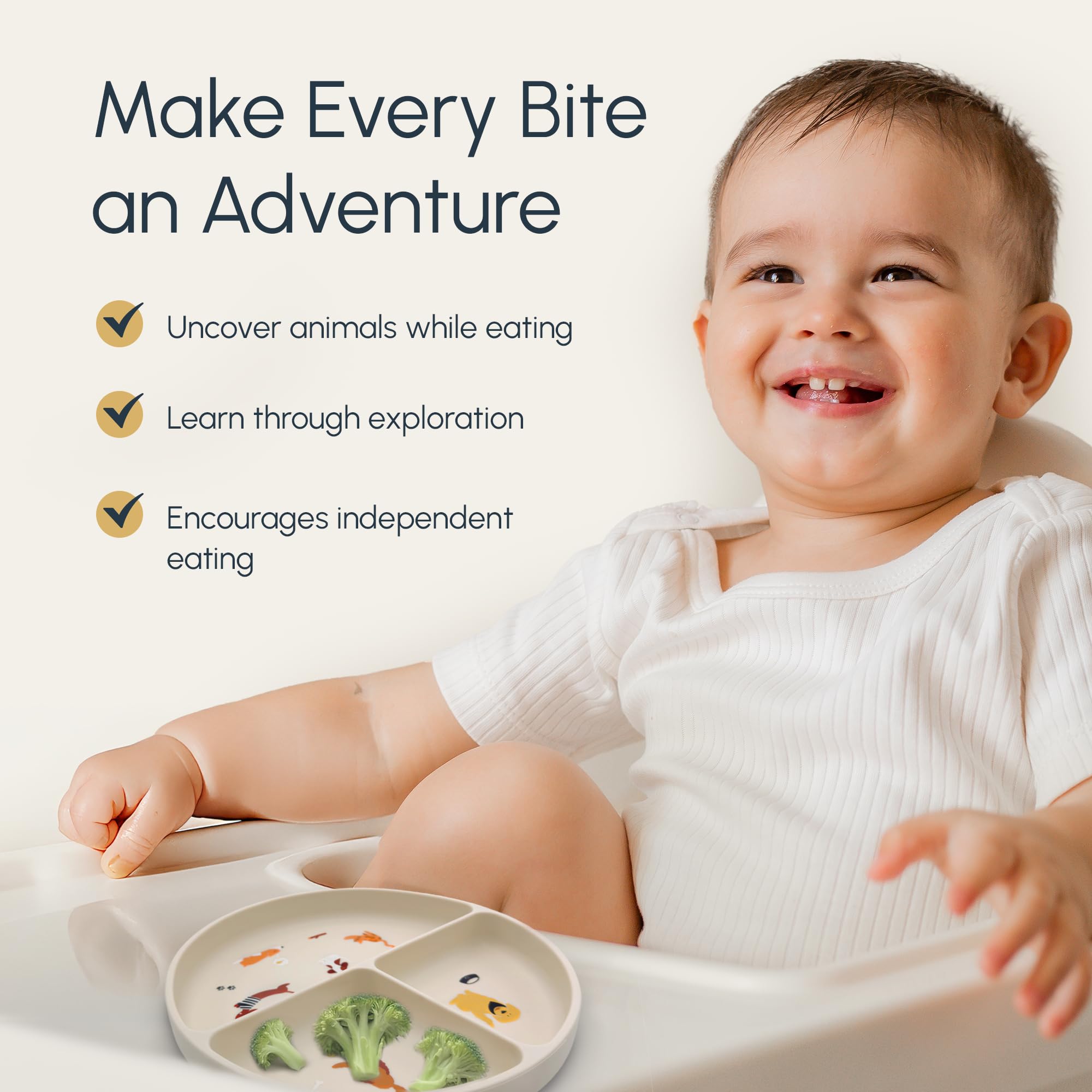 Studio Merveille divider plate in beige supports varied bites and meals.