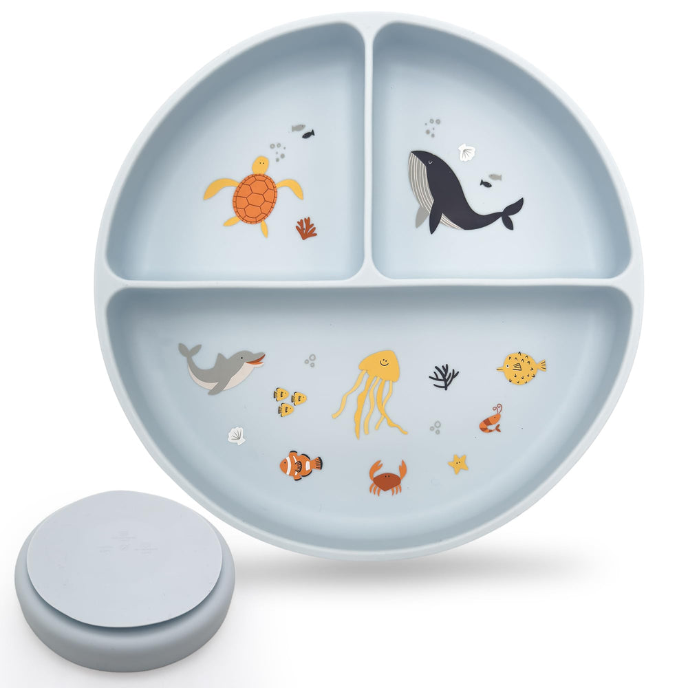 Studio Merveille silicone suction plate with undersea design supports mess-free self-feeding