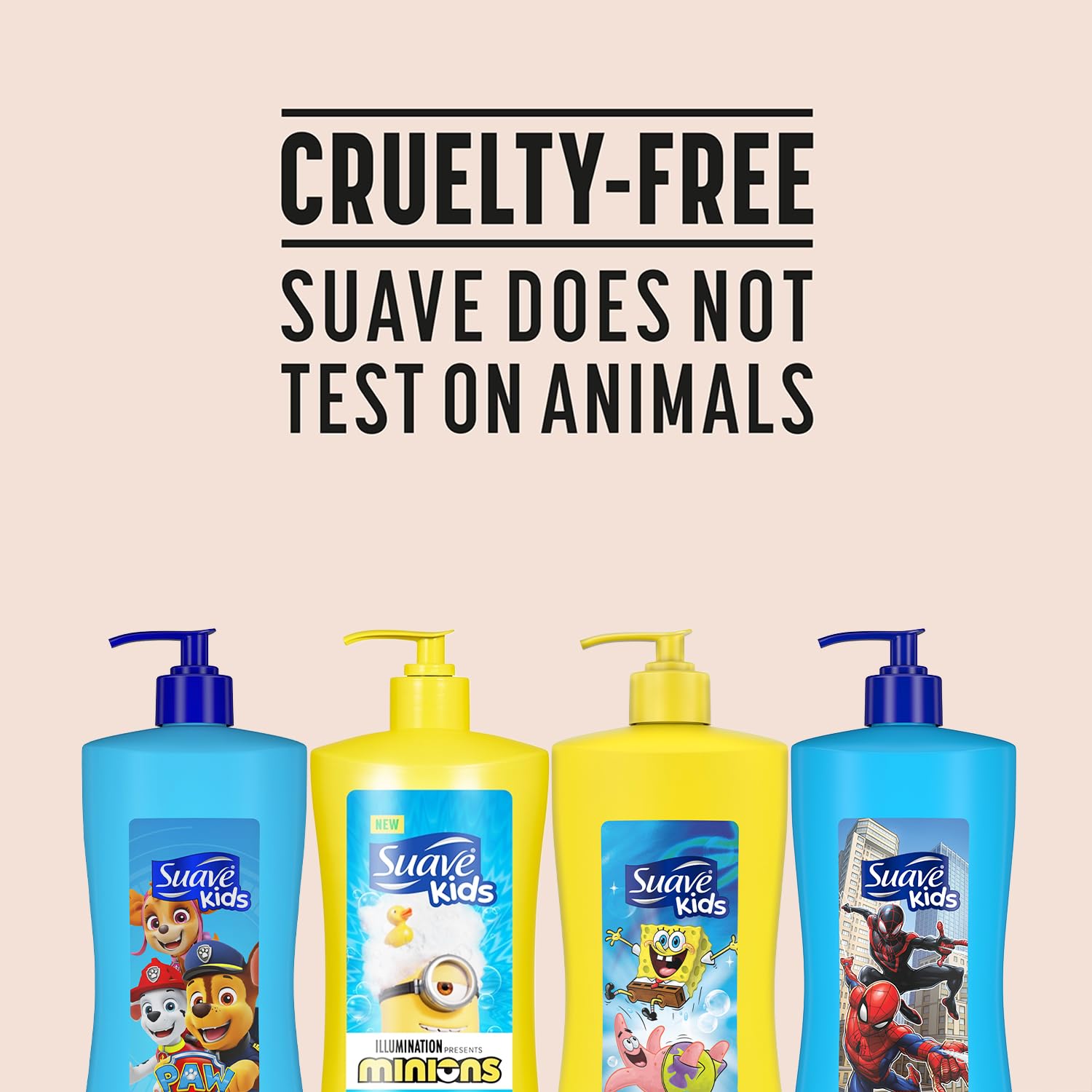 Suave Kids 4-pack display image shows variety for family bath routines.