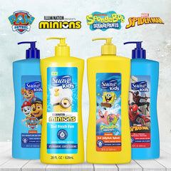 Suave Kids Minions Tear-Free bottle emphasizes tear-free cleansing for sensitive skin.