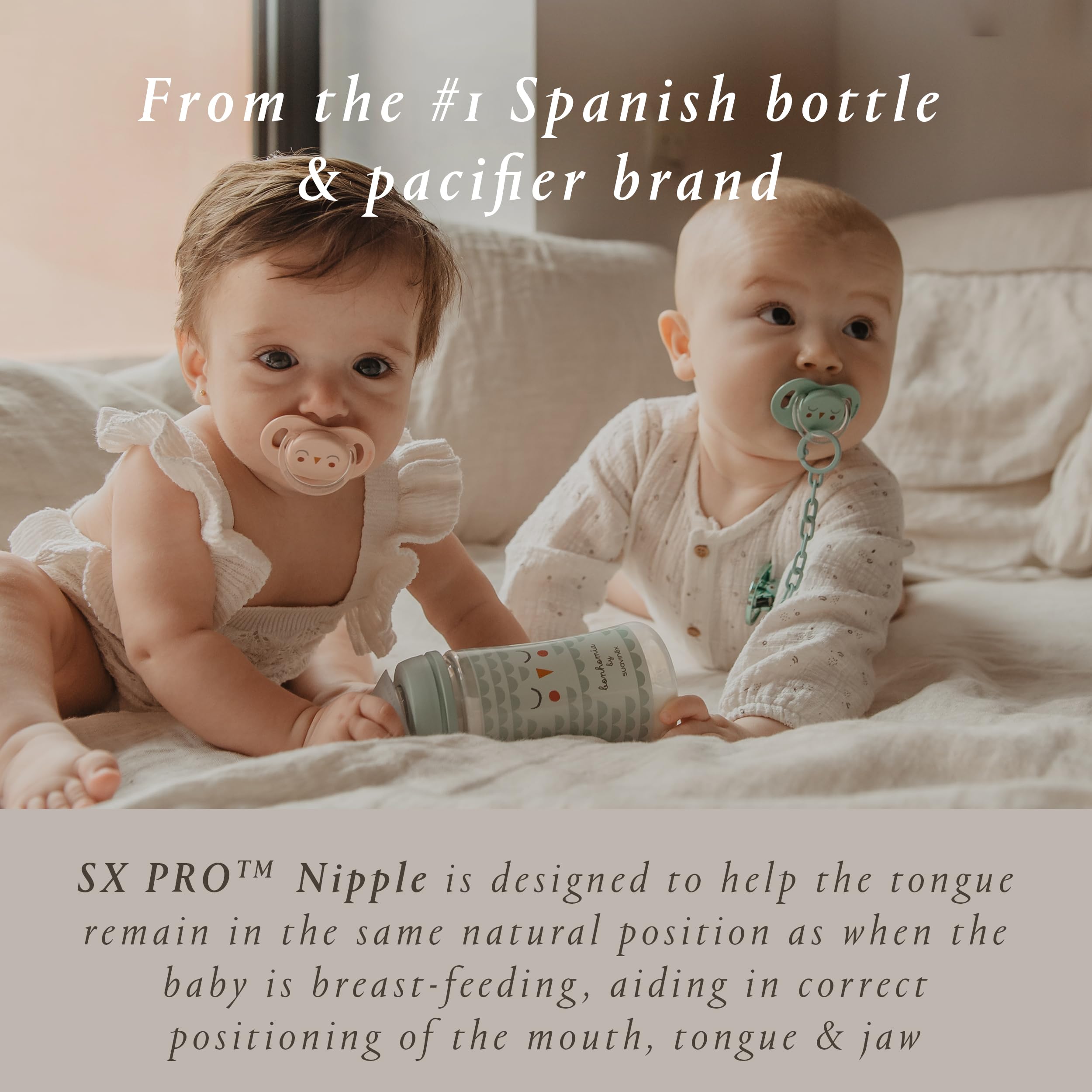 Suavinex Bonhomia SX PRO soft silicone texture for gentle, realistic feel against baby's palate