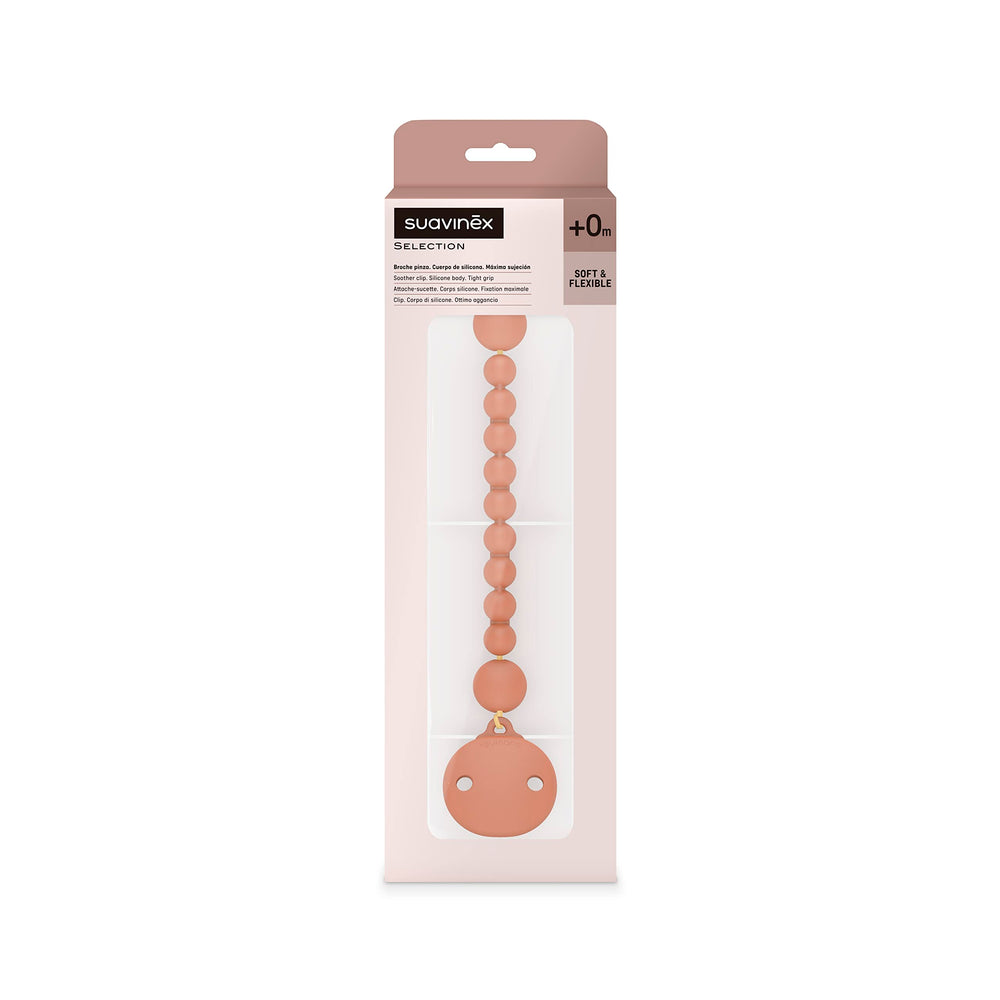 Suavinex Color Essence closeup highlights one-piece silicone construction for security.