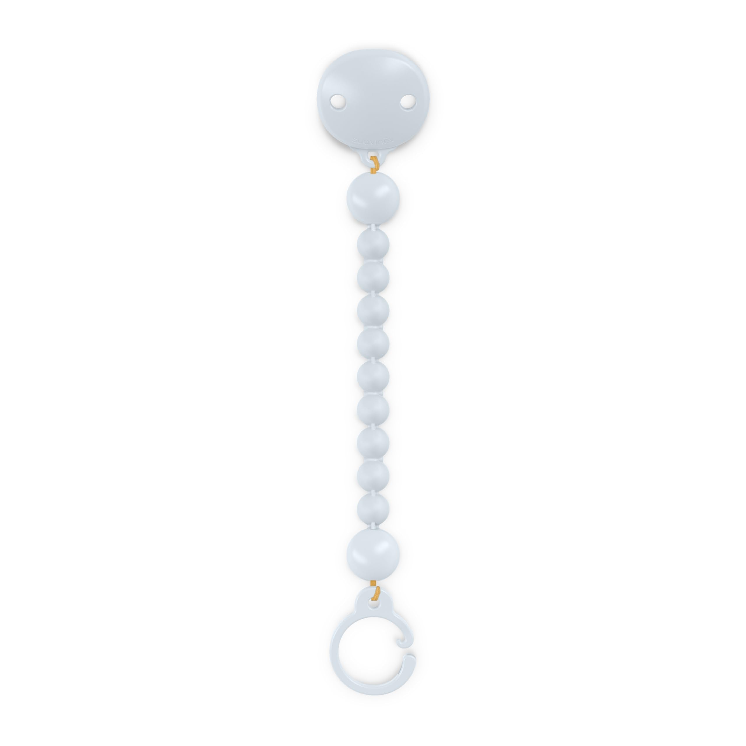 Suavinex Color Essence pacifier clip clips on clothes for easy access and cleanliness.