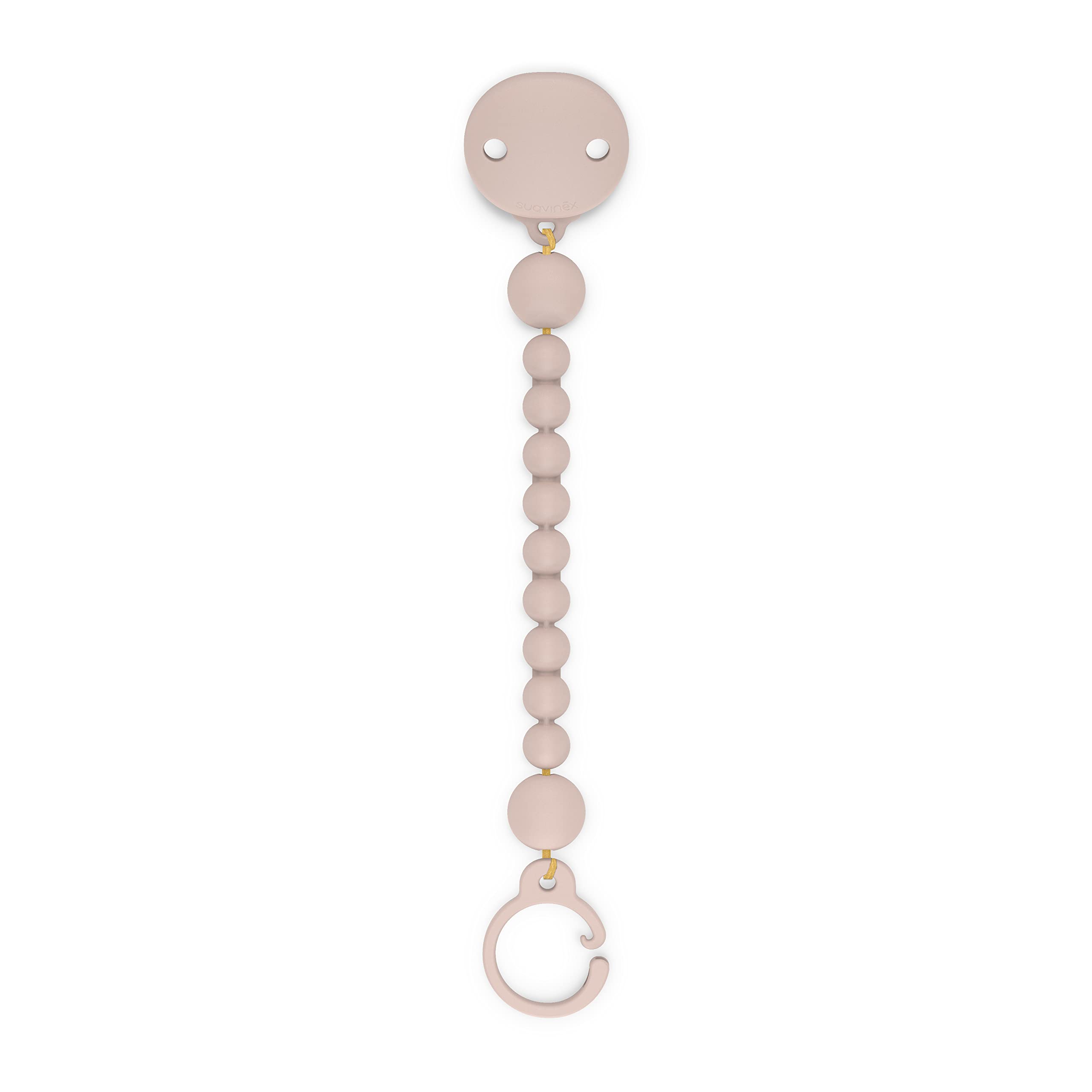 Suavinex Color Essence pacifier clip with silicone chain in Marshmallow Nude keeps pacifier clean and within reach