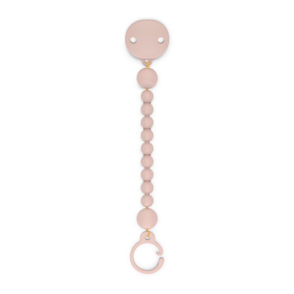 Suavinex Color Essence pacifier clip with silicone chain in Marshmallow Nude keeps pacifier clean and within reach
