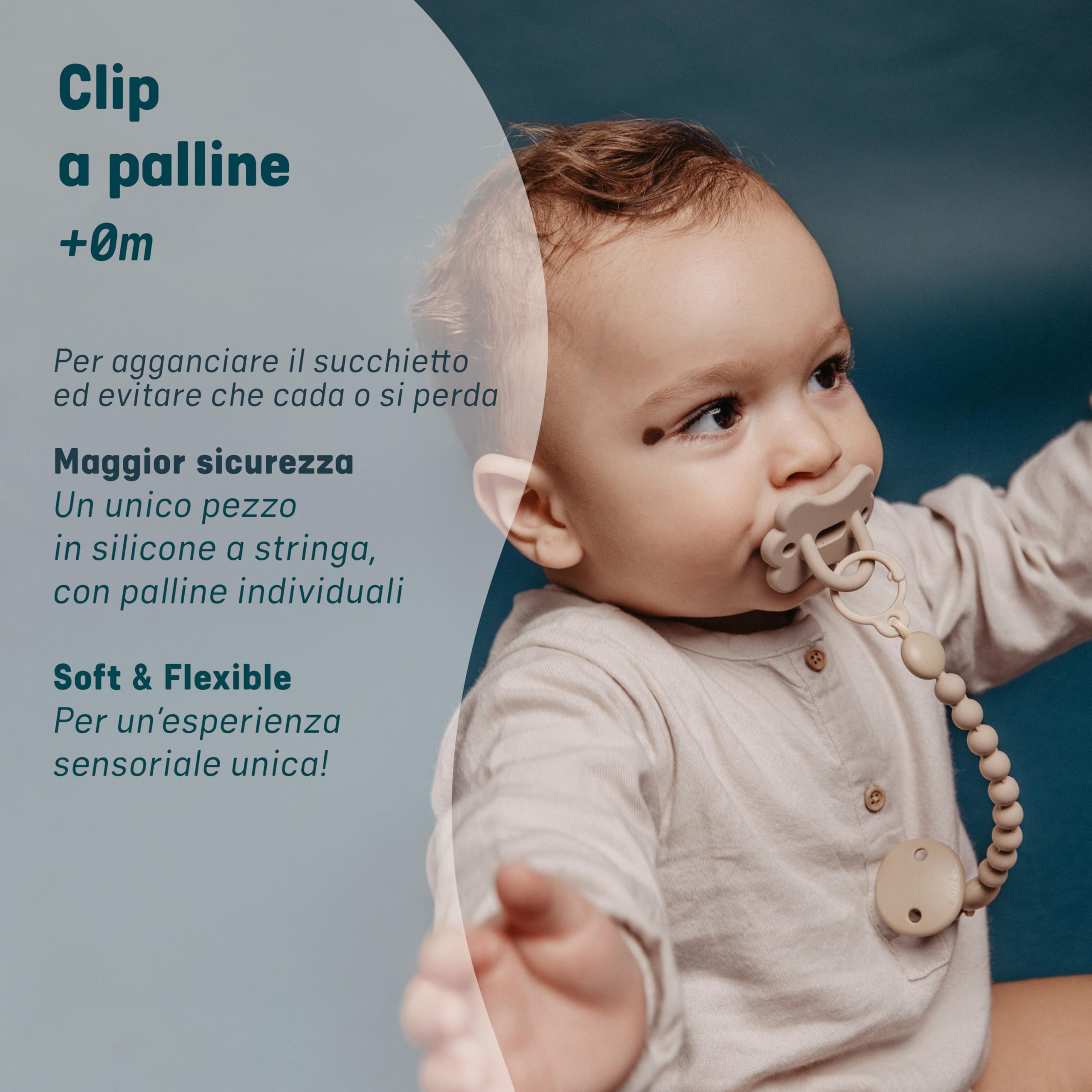 Suavinex Pacifier loop adapts to stroller bars, crib rails, or diaper bags.