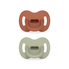 Suavinex Color Essence SX PRO pacifier 2pk in orange and green for on-the-go soothing.