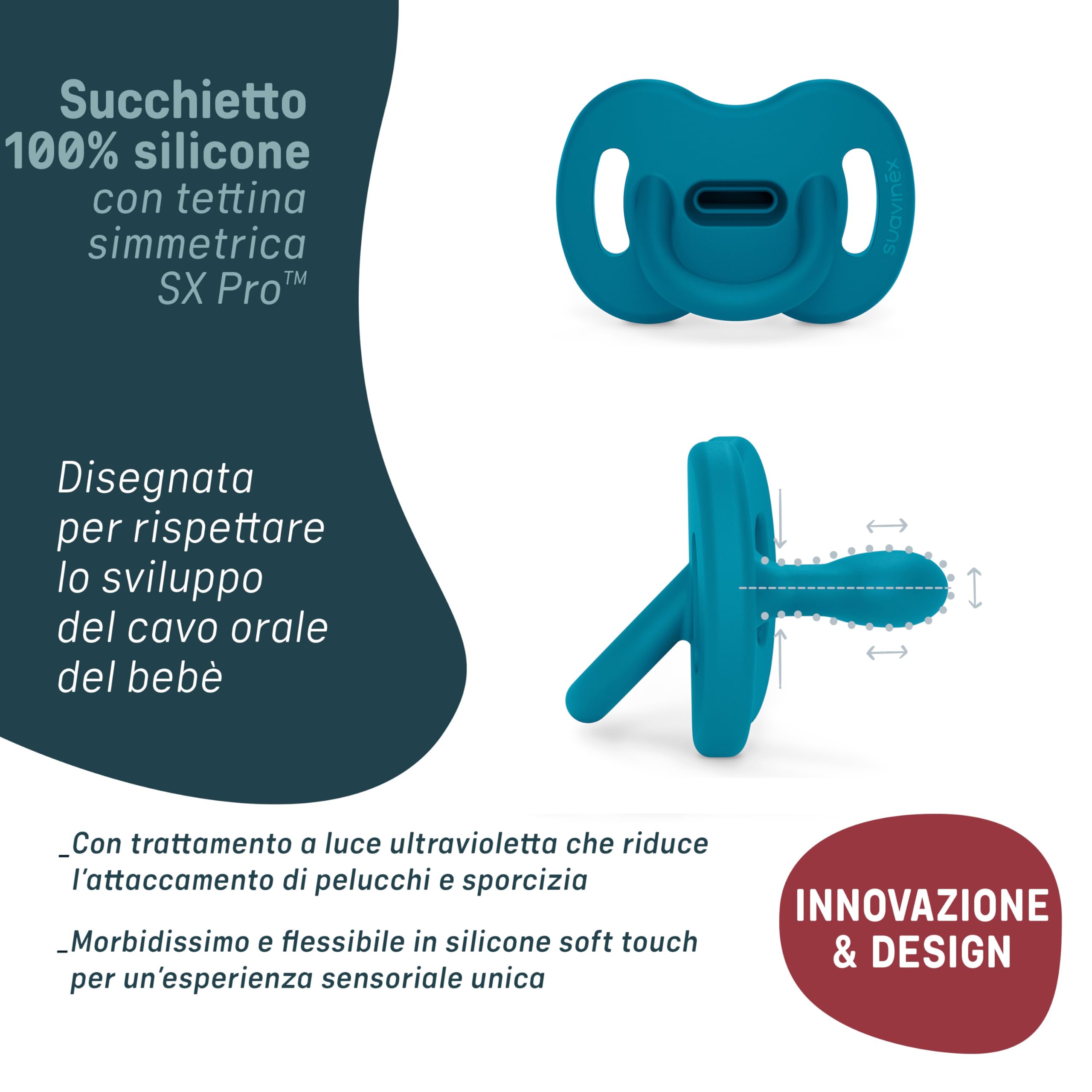 Suavinex Color Essence SX PRO pacifier beside bottle to show bottle compatibility
