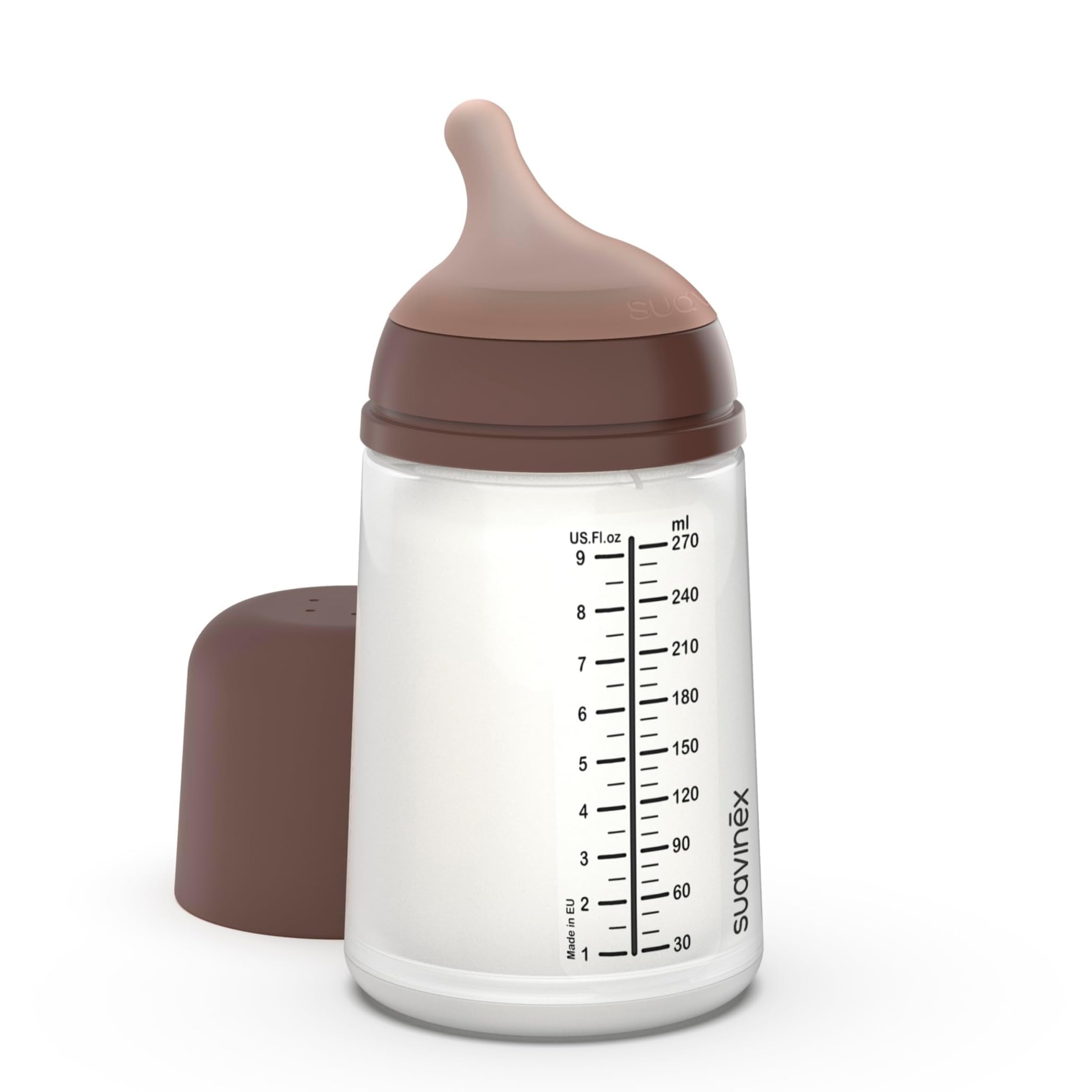 Suavinex Zero Zero bottle close-up showing anti-colic design helps air reduction