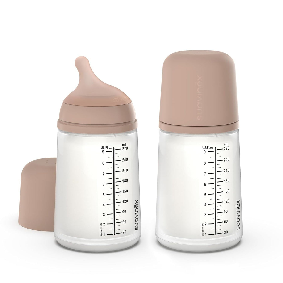 Suavinex Zero Zero anti-colic bottle front view signals calmer feeds