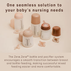 Suavinex Zerø.Zerø bottle nipple closeup highlights adaptive flow for growing sucking strength.