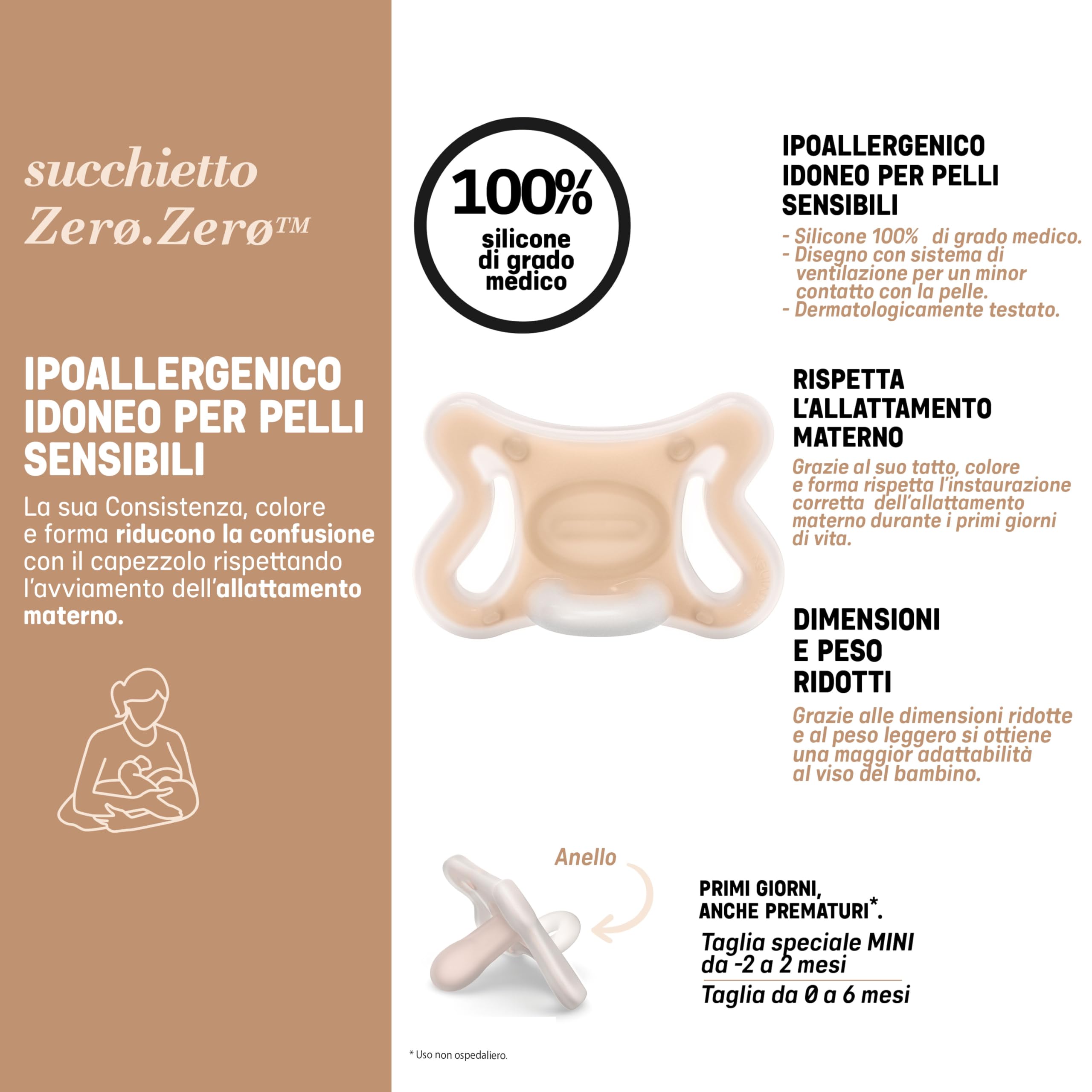 Suavinex Zerø.Zerø pacifier shade latte presents natural look for smooth transitions