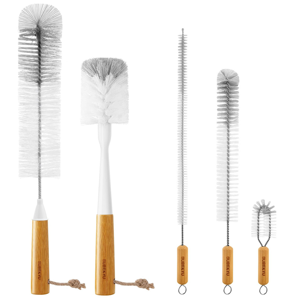 SUBEKYU Bottle Brush main cleaner: 3-in-1 versatility for bottles and glassware.