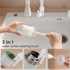 SUBEKYU bamboo handle brush extended reach for tall bottles and cups