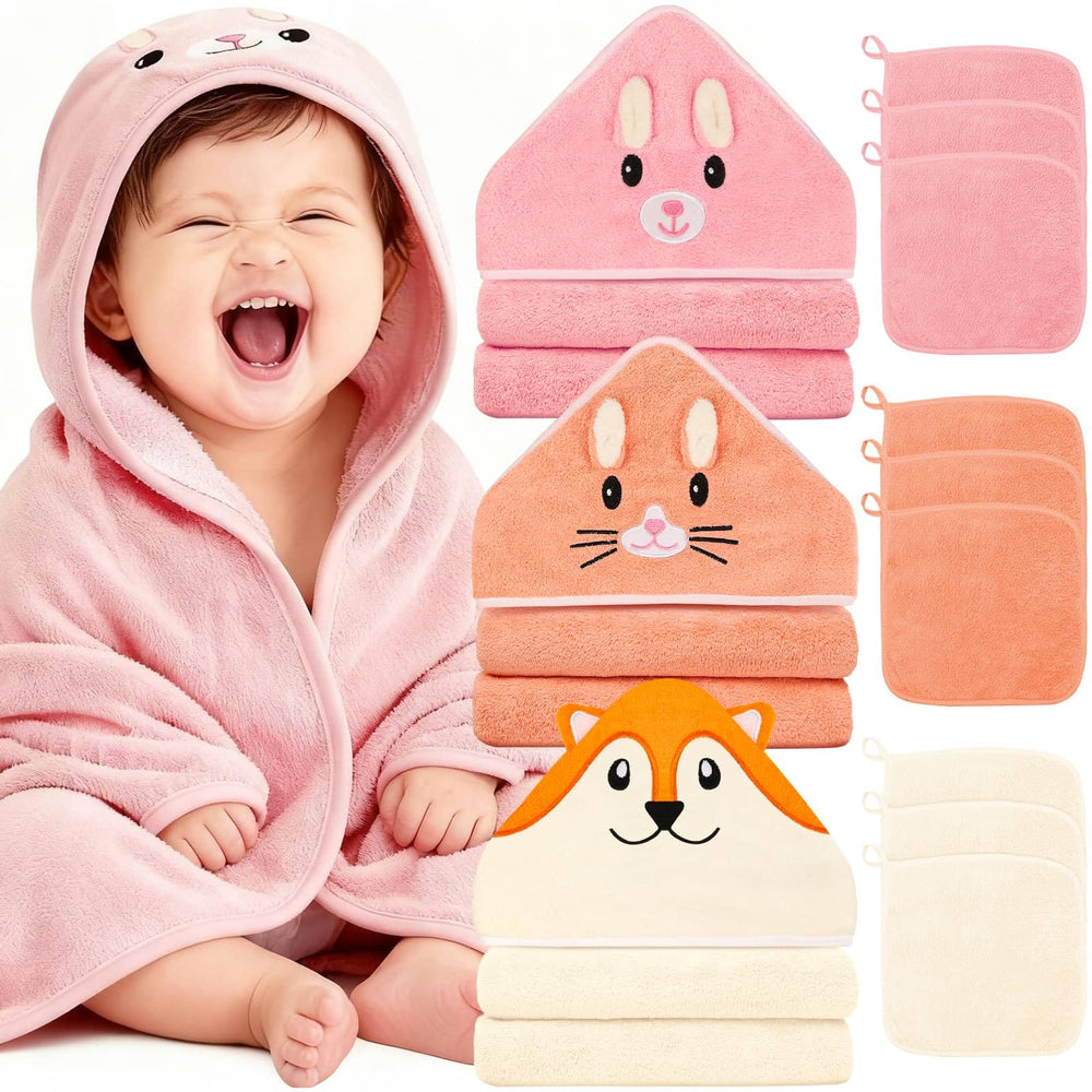 Sublaga hooded towel with pink bunny hood for cozy post-bath warmth.