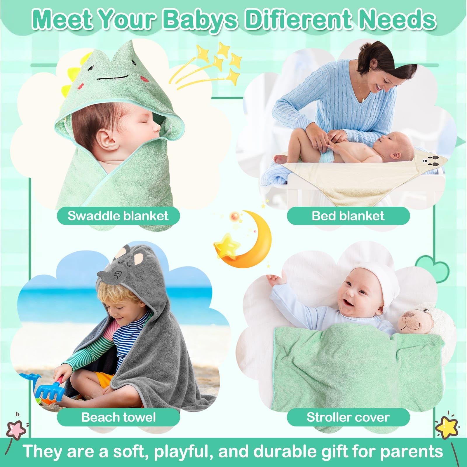 Sublaga baby towels and washcloths set shown as versatile bath-time essentials.