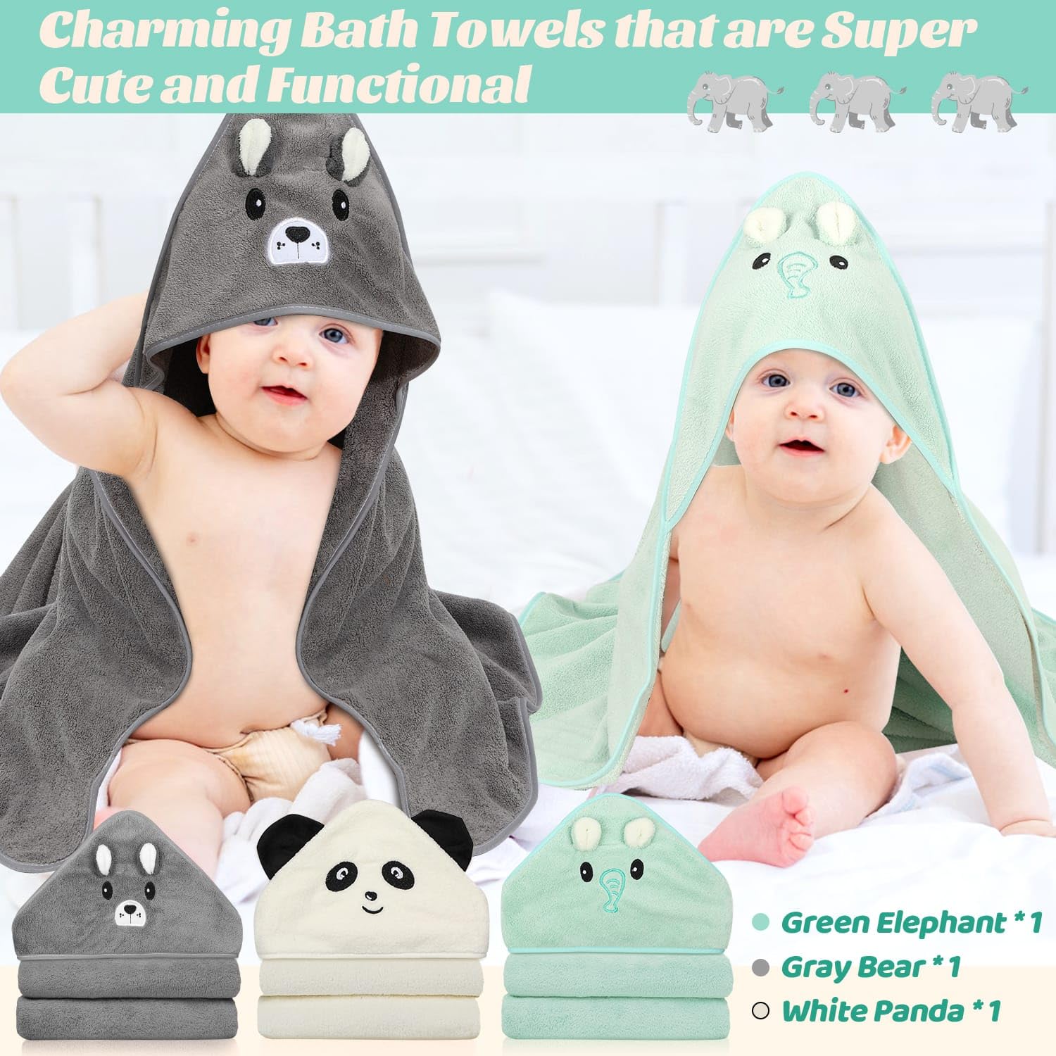 Sublaga bear hooded towel in gray for cozy drying after bath.
