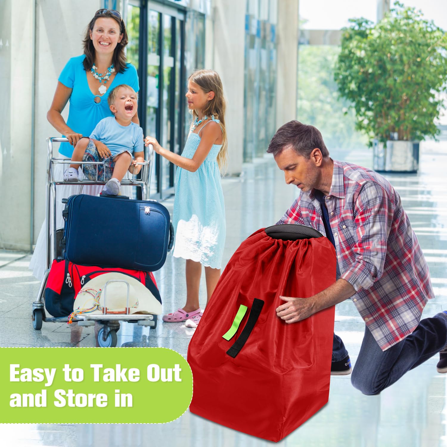 Sublaga car seat bag includes luggage tags for quick boarding identification.