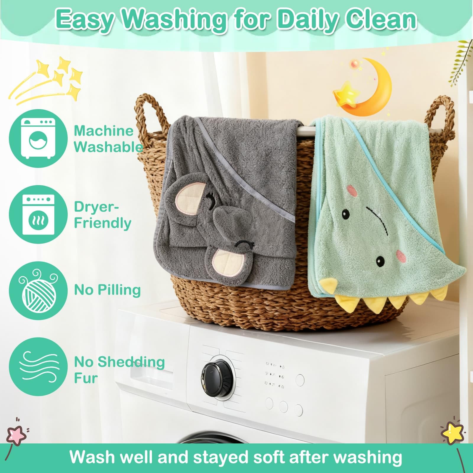 Sublaga dinosaur hooded towel adds fun and warmth after baths.