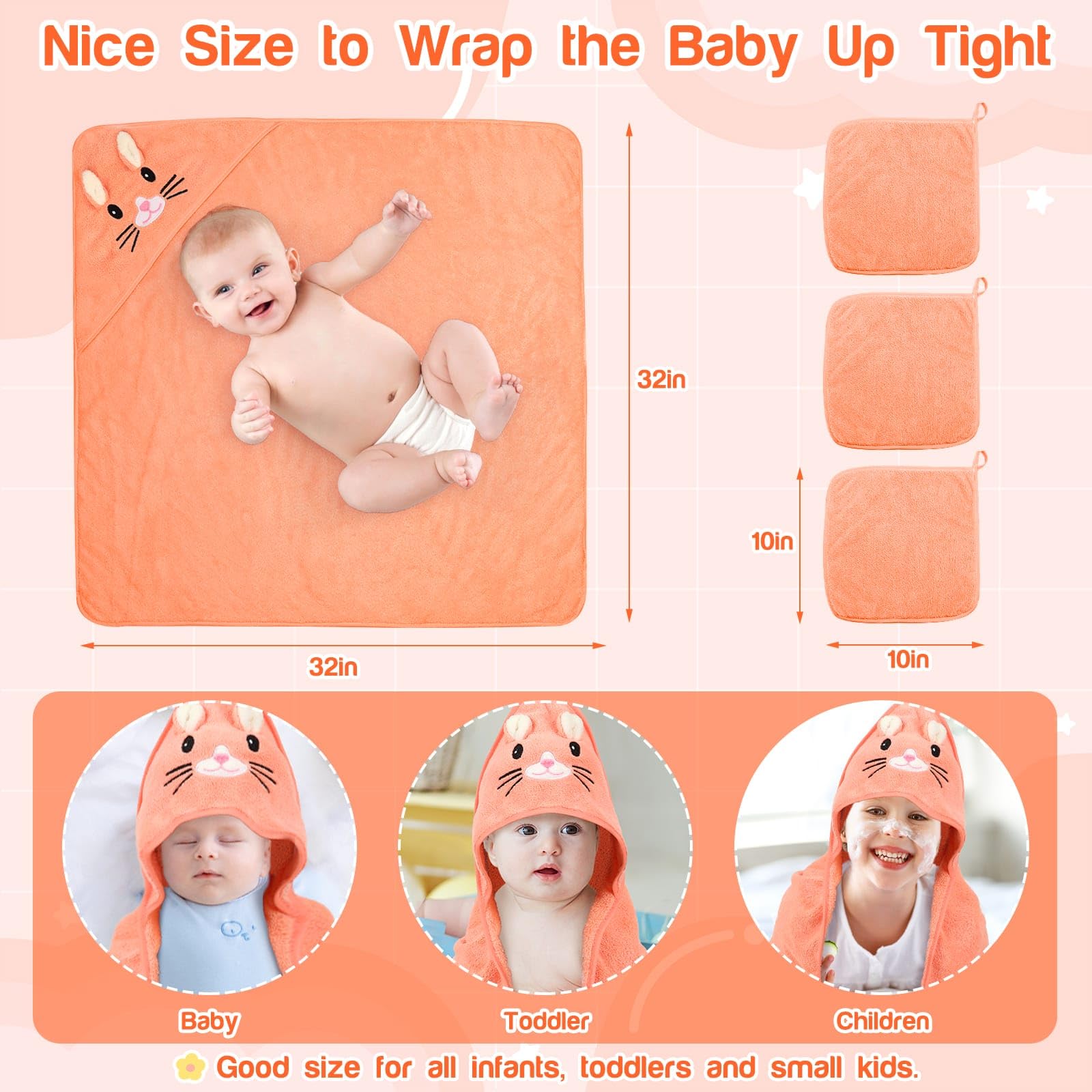 Sublaga orange kitten bath time setup includes towel and washcloths for quick routines