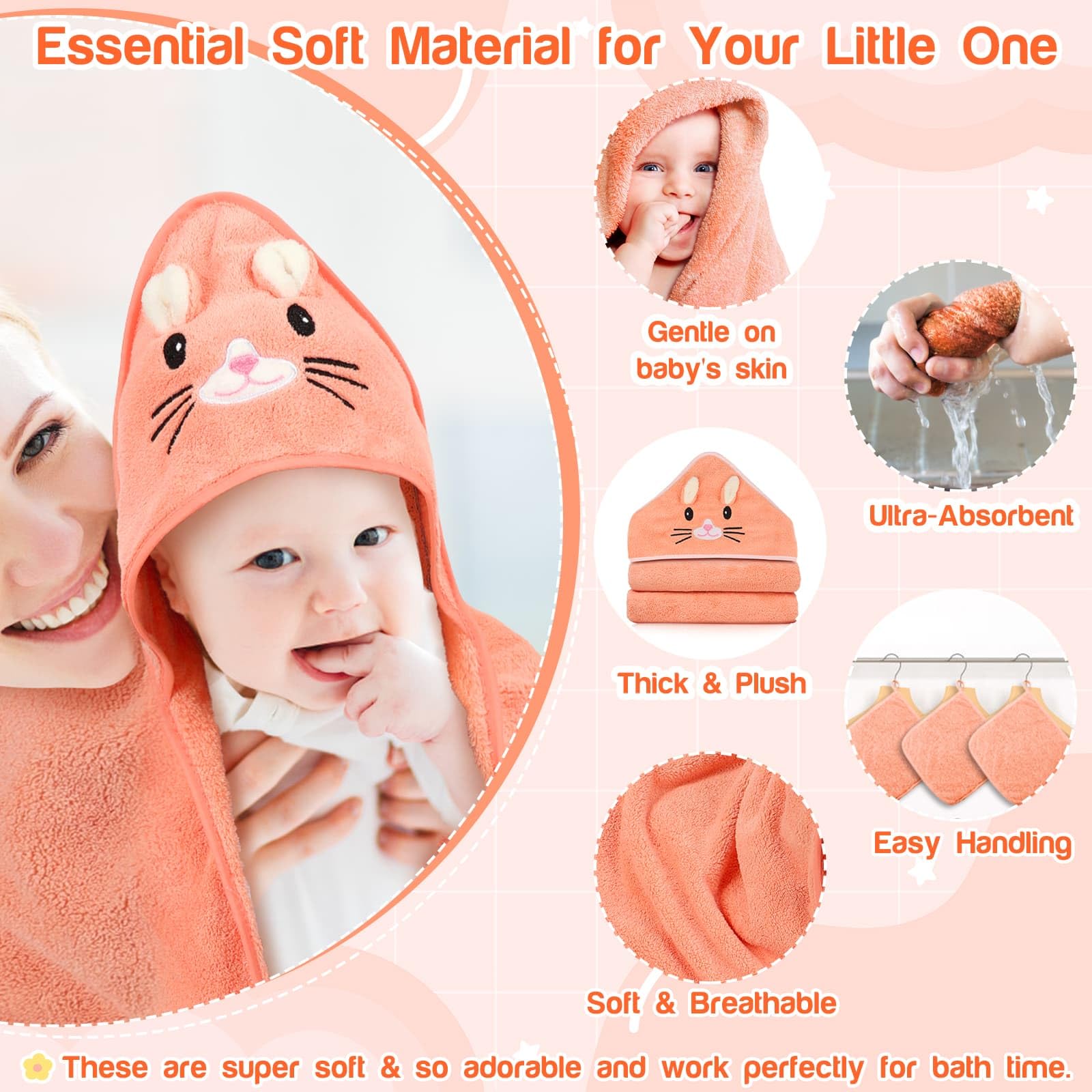 Sublaga orange kitten hooded towel closeup fabric texture feels soft and durable