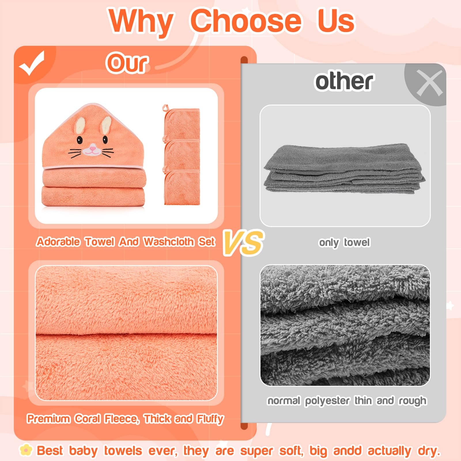 Sublaga orange kitten washcloths 10x10 soft gentle drying for tiny faces