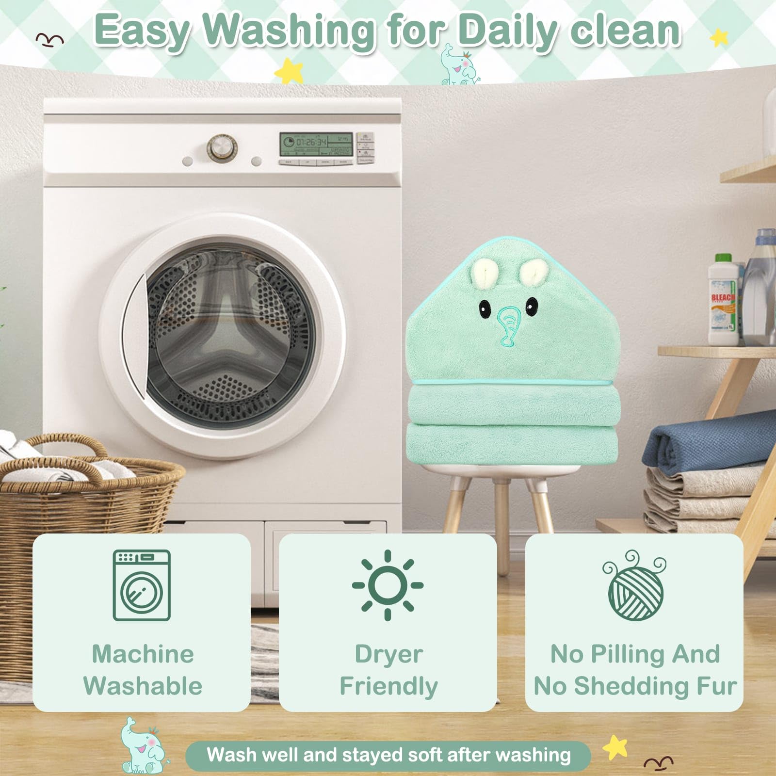Sublaga toddler-use hooded towel demonstrates full-body coverage