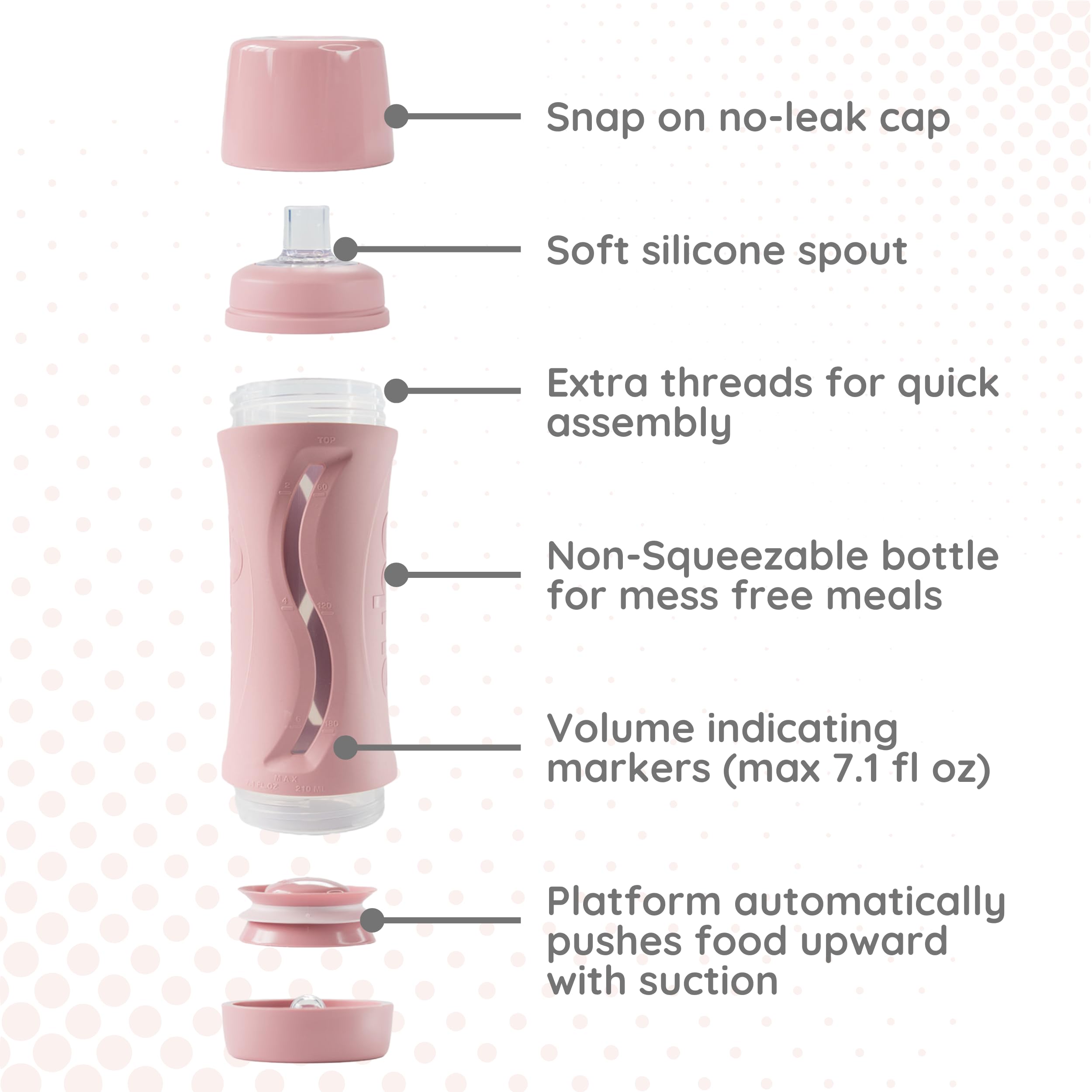 Subo rose puree, yogurt, and oatmeal textures in one bottle.