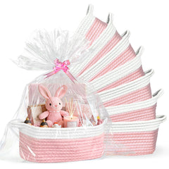 Succwoah 8-pack small woven baskets pink setup for gifting and organization