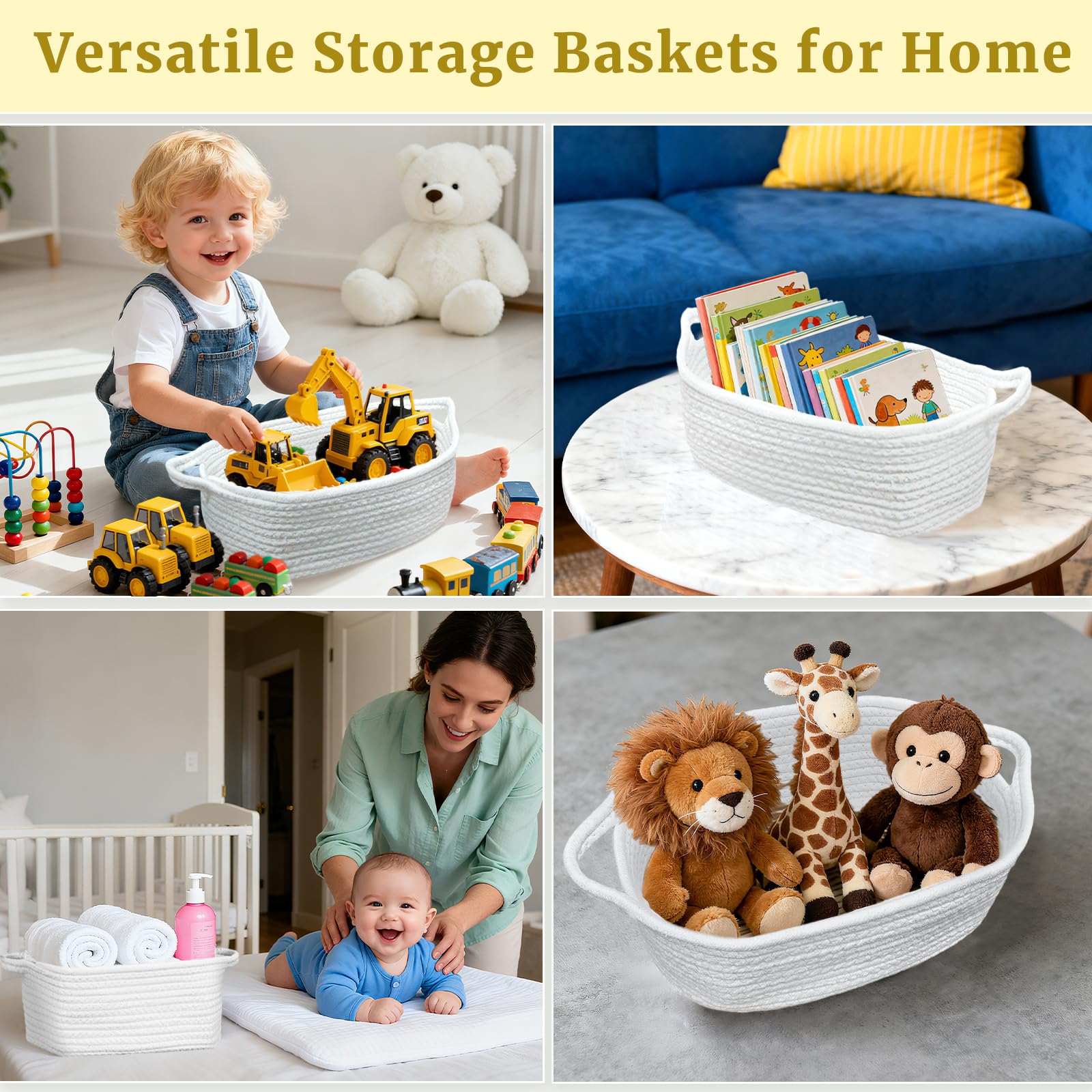 Succwoah cotton rope storage enhances nursery organization with breathable materials.