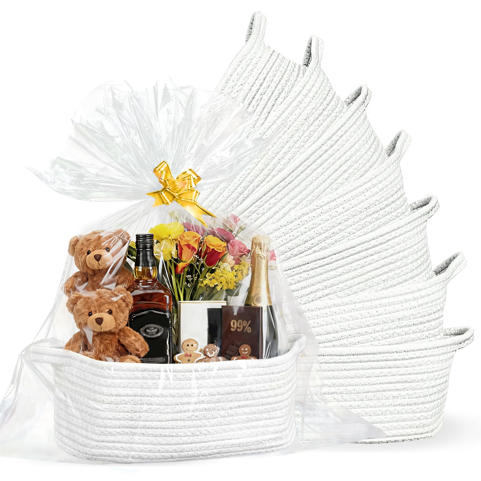 Succwoah woven basket front view shows compact storage for toys and essentials.