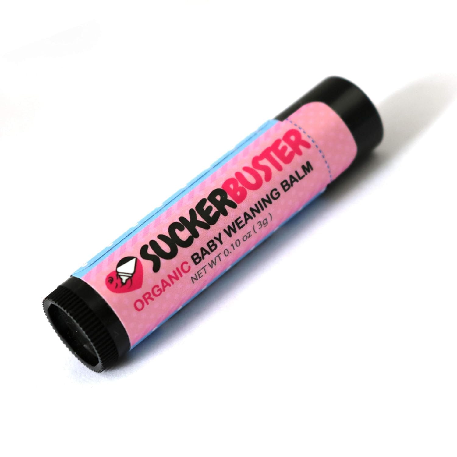 Suckerbuster Weaning Balm stick closeup showing gentle plant-based transition relief