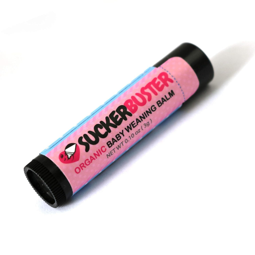 Suckerbuster Weaning Balm stick closeup showing gentle plant-based transition relief