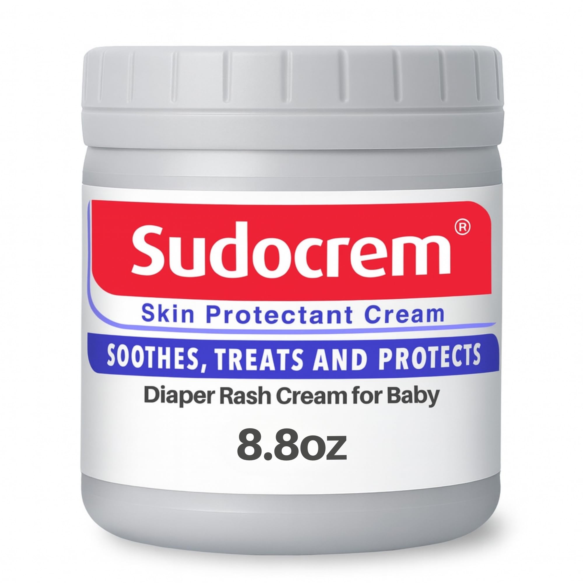 Sudocrem diaper cream jar close-up showing smooth protective barrier