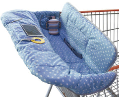 Suessie blue dots cart cover rolled into compact pouch for travel-ready storage.