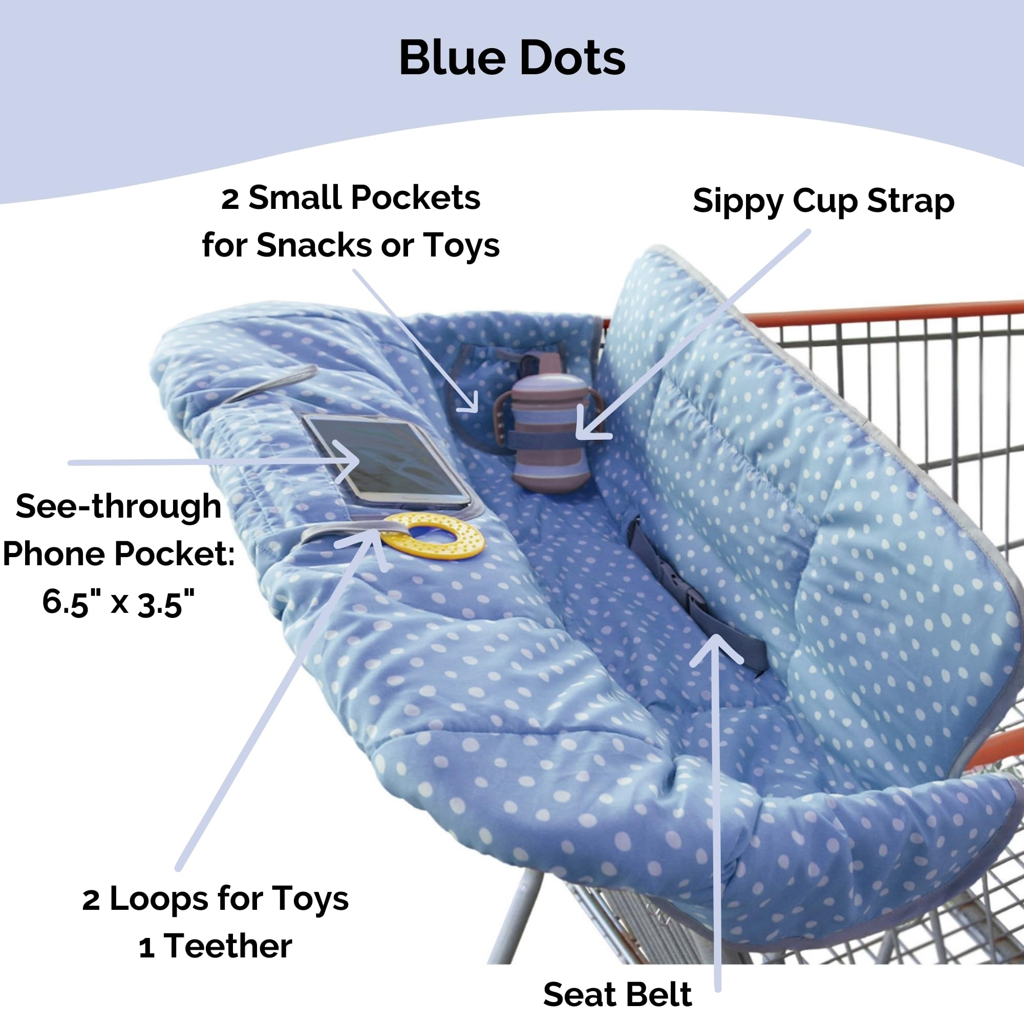 Suessie blue dots high chair cover in use keeps feeding areas clean and comfy.